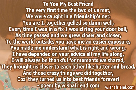 To You My Best Friend, Poem For Best Friends