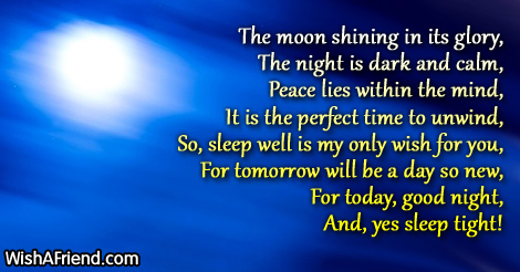 The moon is shining , Good Night Poem