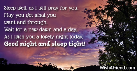 Sleep well, as I will pray, Sweet Good Night Message