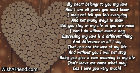 My heart belongs to you , True Love Poem