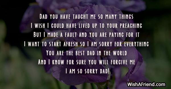 Dad you have taught me so, I Am Sorry Message For Dad