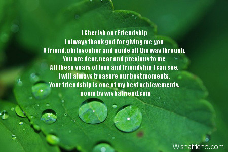 I Cherish our Friendship, Thank You Poem