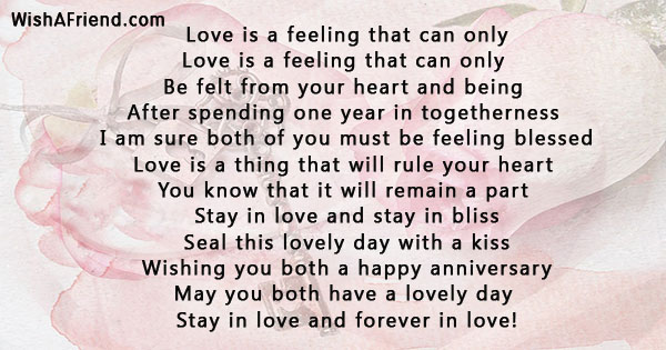 Love is a feeling that can only , First Anniversary Poem