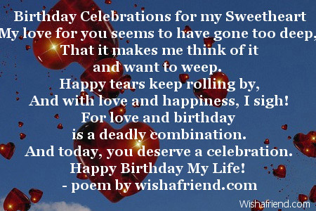 Birthday Celebrations For My Sweetheart Love Birthday Poem