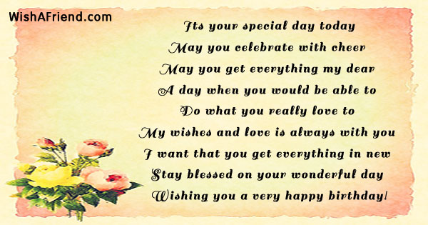 Its Your Special Day Today Happy Birthday Poem