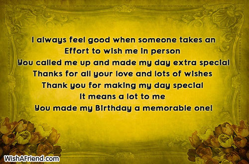 I always feel good when someone, Thank You For The Birthday Wish