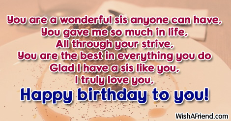 You are wonderful, Sister Birthday Poem