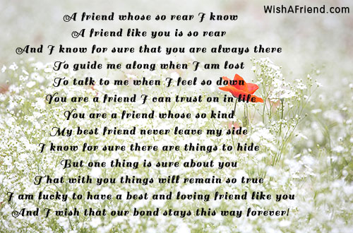 Friendship in english poem on 17 Short