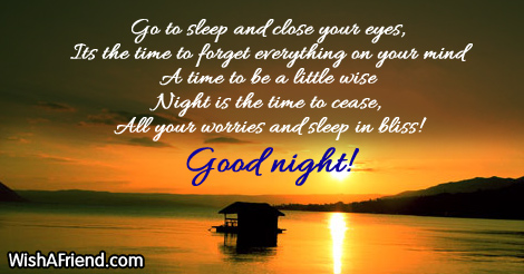 Go to sleep and close your, Good Night Message