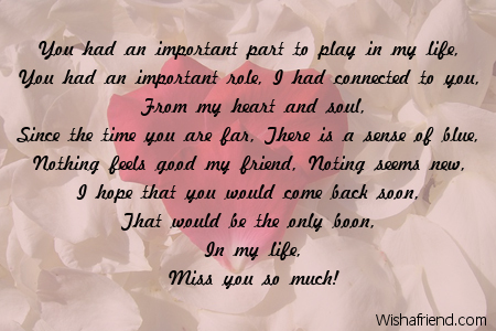 Missing You Friend Poems