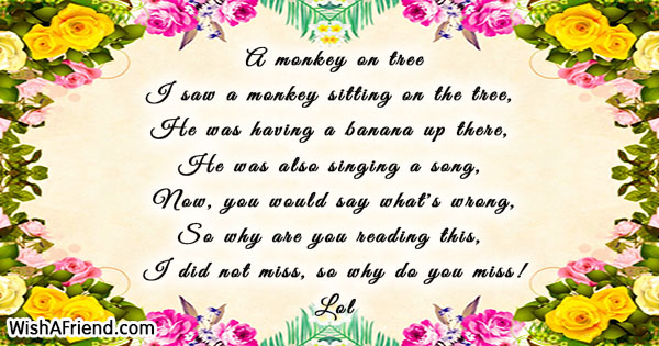A monkey on tree, Funny Poem