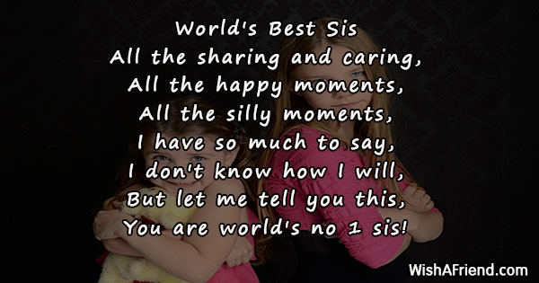 World's Best Sis, Poem For Sister