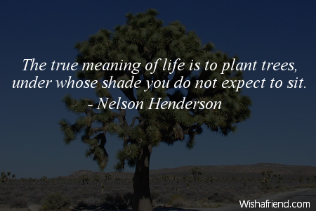 Nelson Henderson Quote The True Meaning Of Life Is To Plant Trees Under Whose Shade You Do Not Expect To Sit